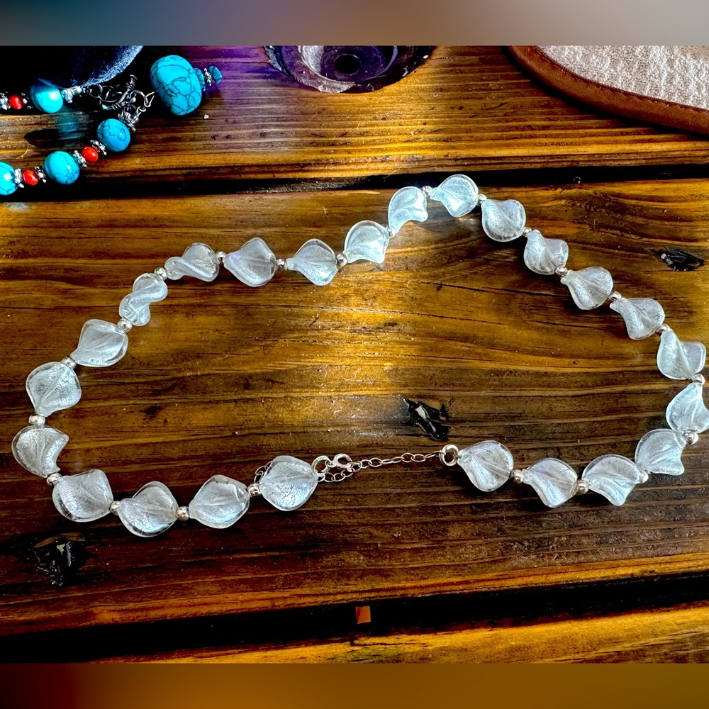 Glass and silver bead necklace